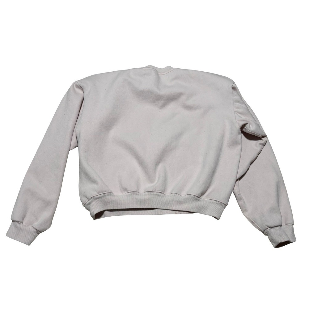 SKIMS Women's Pink Cotton Blend Crewneck Sweatshirt Pink Sleeve Cuff Logo Sz LG - Picture 2 of 7
